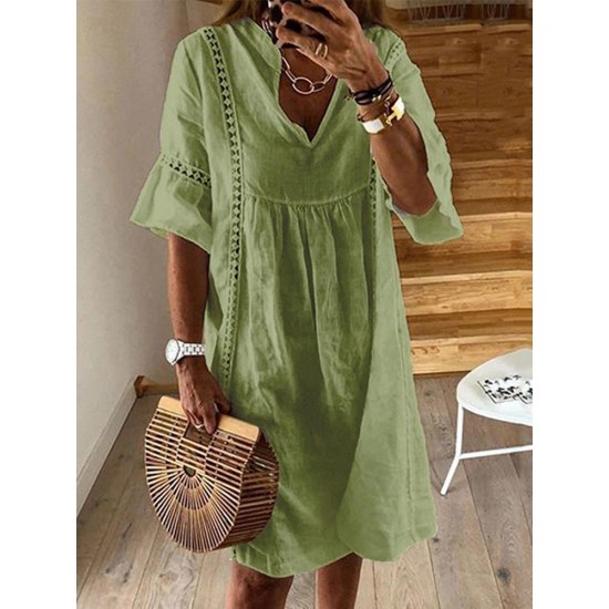 Women Casual Horn Sleeved V-Neck Dress Women Casual Horn Sleeved V-Neck Dress