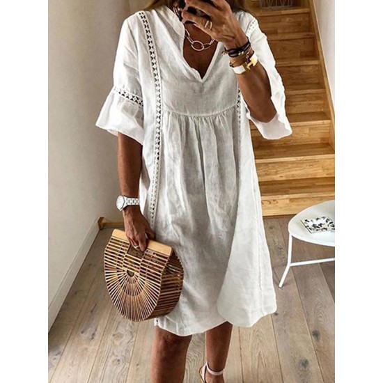 Women Casual Horn Sleeved V-Neck Dress