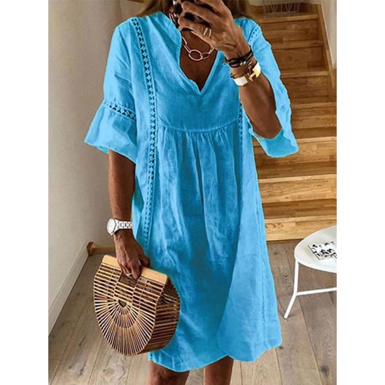 Women Casual Horn Sleeved V-Neck Dress Women Casual Horn Sleeved V-Neck Dress