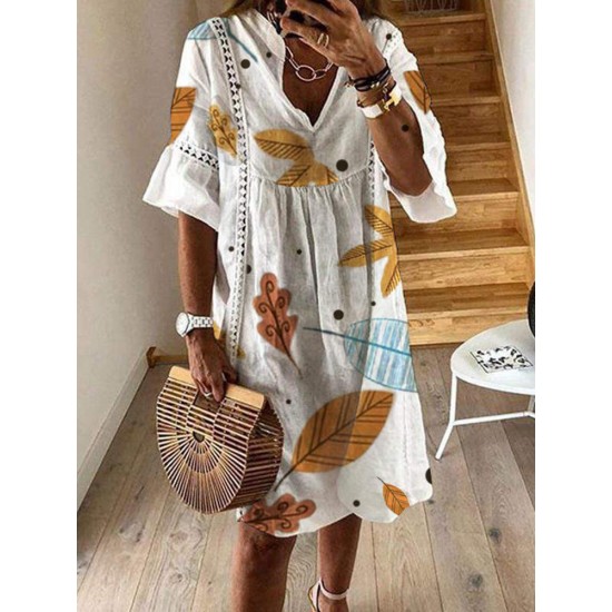 Women Casual Horn Sleeved V-Neck Dress Women Casual Horn Sleeved V-Neck Dress