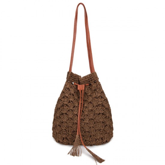Women Hook Tassel Bucket Bags Ladies Straw Plaiting Tassel Bucket Bags Handbags Women Hook Tassel Bucket Bags Ladies Straw Plaiting Tassel Bucket Bags Handbags