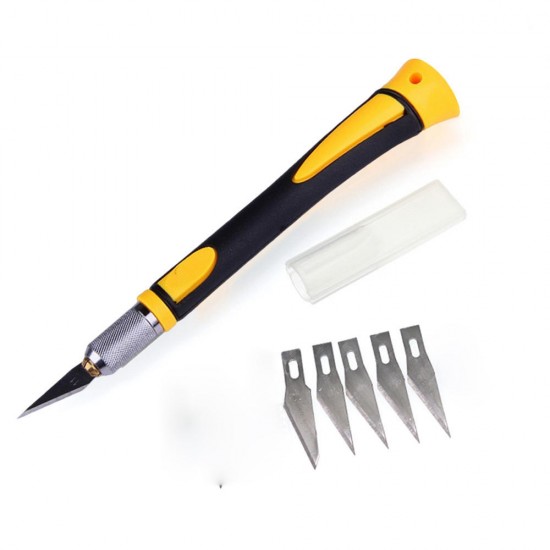 Wood Carving Tool Sharp Non-slip Handle Crafts Art Hobby Sculpture Cutter Tool with 5Pcs Blades