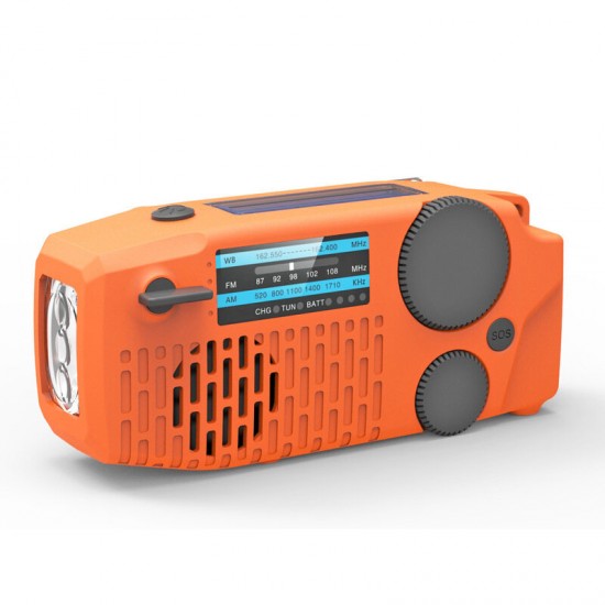 3in1 Emergency Hand Crank Self Powered AM/FM/WB NOAA Solar Radio + Powerful Camping Flashlight + Power Bank for Phone