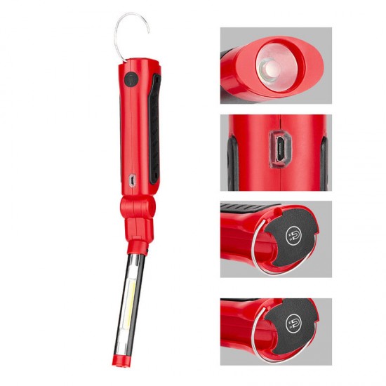 COB+3W LED 270° Rotation USB Rechargeable Work Light 4 Modes Emergency Magnetic Tail Flashlight