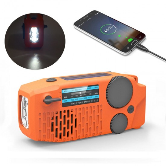 Emergency Hand Crank Self Powered AM/FM NOAA Solar Weather Radio + Powerful Strong Flashlight + 1000mAh Power Bank for Phone Emergency Hand Crank Self Powered AM/FM NOAA Solar Weather Radio + Powerful Strong Flashlight + 1000mAh Power Bank for Phone