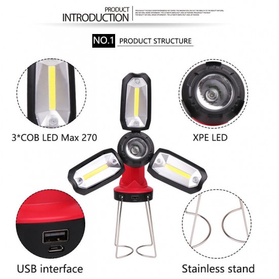 MX-8801 LED+COB 5Lights 8Modes USB Rechargeable Unfold Light Maintenance light Outdoor Camping Lamp LED Flashlight