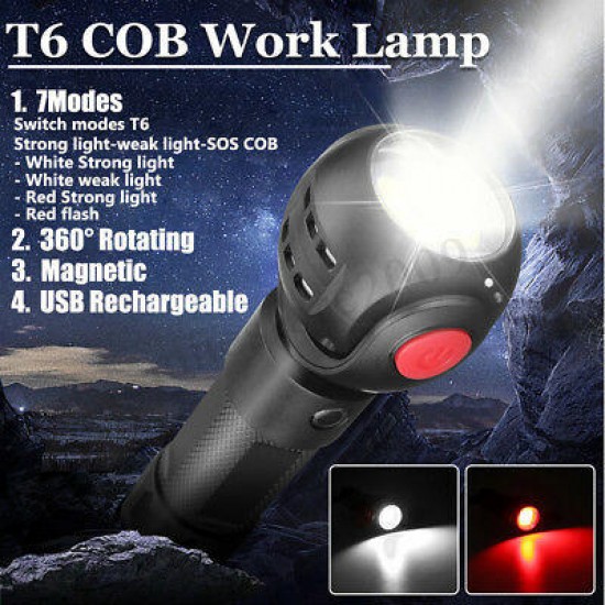 Rechargeable T6+COB LED Work Light Magnetic Torch Flashlight USB Lamp+18650