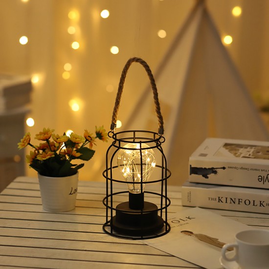 Retro Cage Light Mini Metal Battery Powered LED Bulb Lamp for Living Room Bedroom Kitchen Wedding Christmas