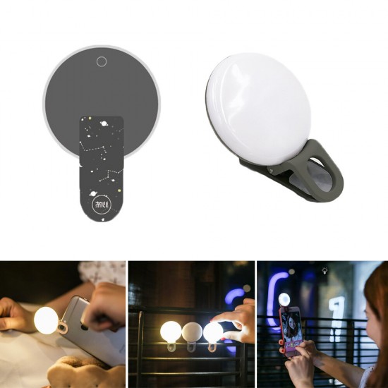 Mini Phone Selfie Light Clip On 3-Level Brightness Adjustable USB Rechargeable Camera Light Mini Flood Lamp for Female Gift