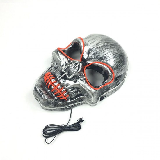 Silver Light Up LED Skeleton Skull Mask Halloween Holiday Light Costume Accessory Silver Light Up LED Skeleton Skull Mask Halloween Holiday Light Costume Accessory