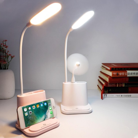 USB LED Desk Table Lamp Phone Charger Touch Reading Study Light Outdoor Camping Light With Pen Holder