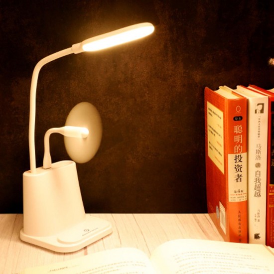 USB LED Desk Table Lamp Phone Charger Touch Reading Study Light Outdoor Camping Light With Pen Holder