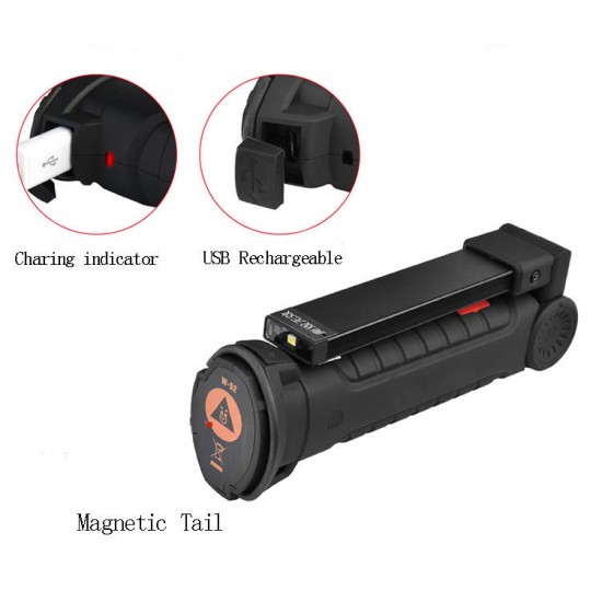 175A 360Degree Rotation USB Rechargeable COB+LED Emergency Worklight with Magnetic Tail Flashlight