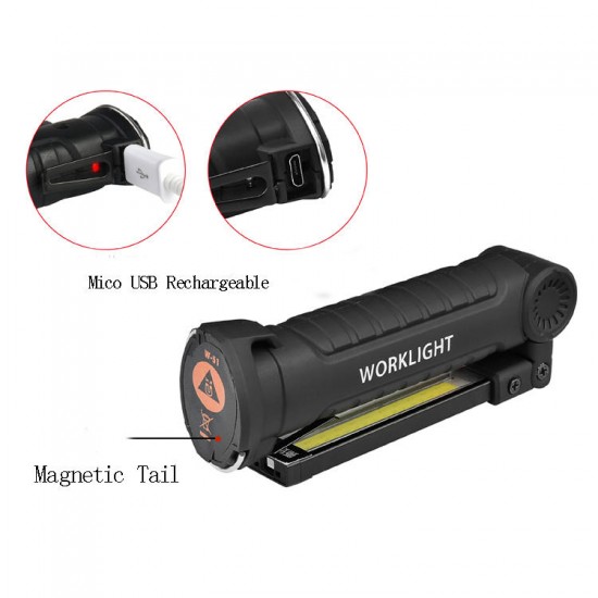 175B 360Degree Rotation USB Rechargeable COB+LED Emergency Worklight with Magnetic Tail Flashlight