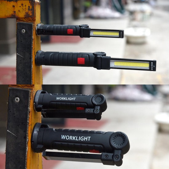 175B 360Degree Rotation USB Rechargeable COB+LED Emergency Worklight with Magnetic Tail Flashlight