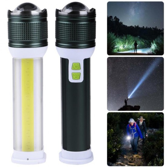 184A T6+COB LED Front & Side Light USB Rechargeable Zoomable Emergency Light Work Light LE