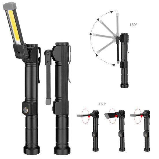 W551 LED+COB 7Modes 180°+180° Rotated Foldable Head Magnetic Tail USB Rechargeable Flashlight Work Light