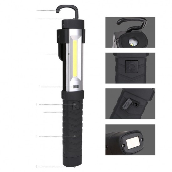 XPE+COB 2 Modes USB Rechargeable LED Work Light Rotatable Camping Flashlight Emergency LED Torch