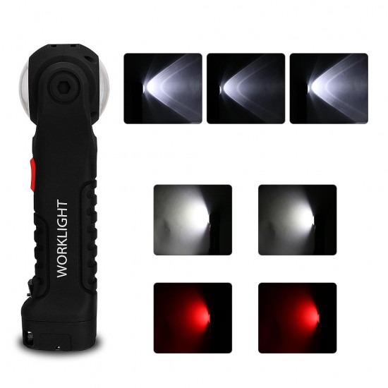 XPE+COB 360° Rotatable Head 7Modes USB Rechargeable 18650 LED Flashlight Outdoor Magnetic Work Light Emergency Light