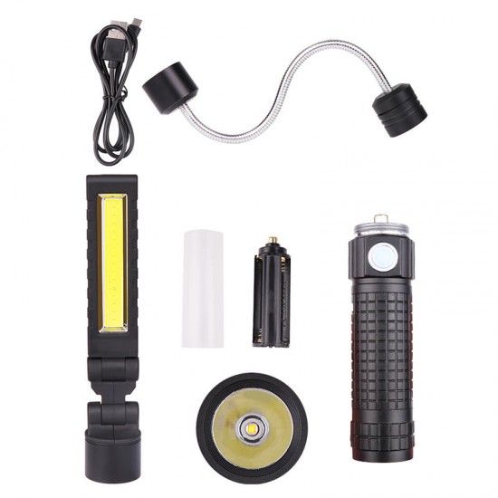 5001 3 in 1 T6+COB+LED 3 Modes Detachable Head Flashlight USB Rechargeable Magnet Tail Work Light Set