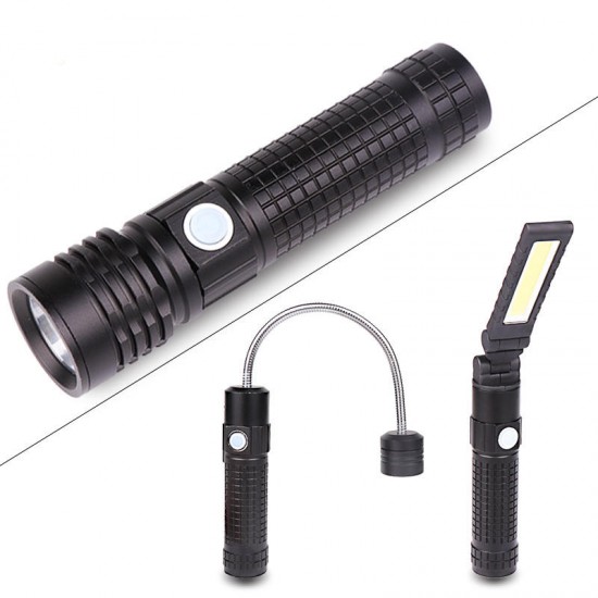 5001 3 in 1 T6+COB+LED 3 Modes Detachable Head Flashlight USB Rechargeable Magnet Tail Work Light Set