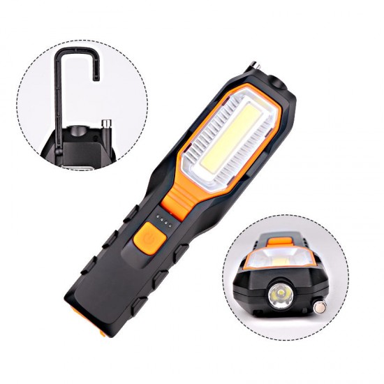 6302B COB + LED 4 Modes 90° Rotating Head Flashlight USB Rechargeable Work Light