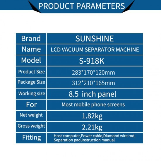 SS-918k Built-in Pump Vacuum Glass LCD Screen Touch Screen Separator Machine Max 8.5 Size Mobilee Phone Disassemble Repair Tool