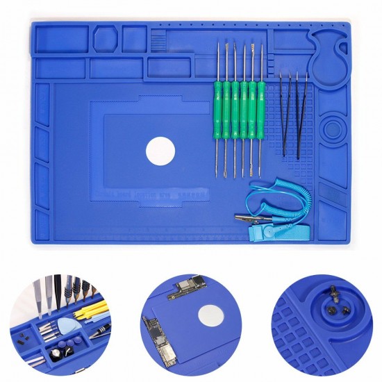 Soldering Mat Phone Repair Desk Pad Maintenance Station Magnetic Heat Insulation Blue