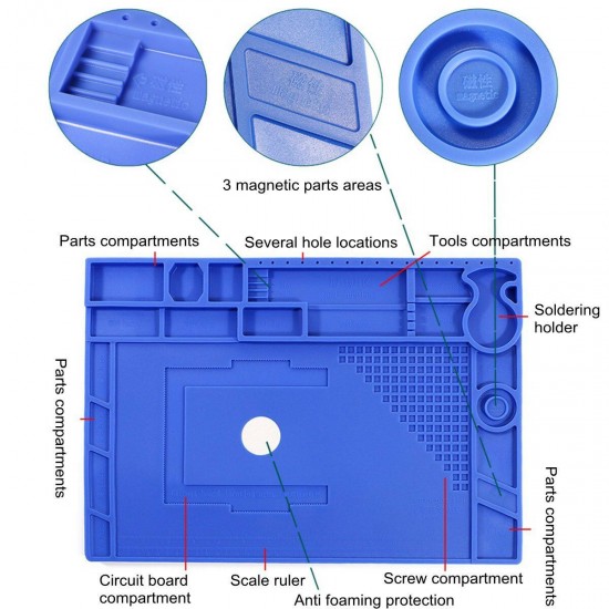 Soldering Mat Phone Repair Desk Pad Maintenance Station Magnetic Heat Insulation Blue Soldering Mat Phone Repair Desk Pad Maintenance Station Magnetic Heat Insulation Blue