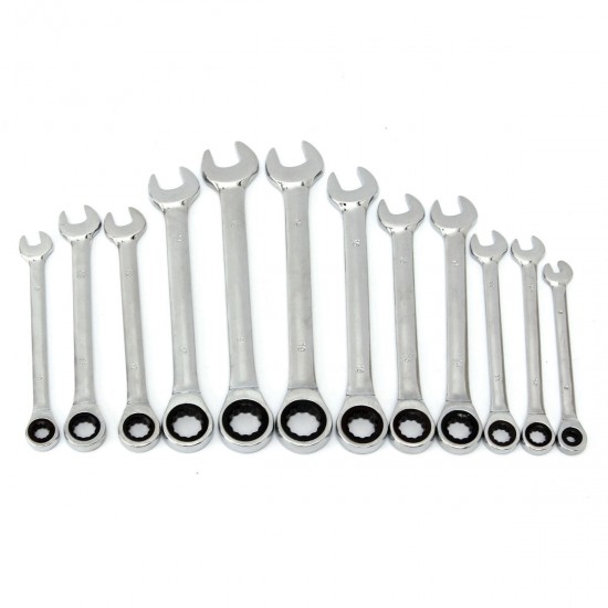 12Pcs 6-19mm Ratchet Wrench Set Ratcheting Spanner Car Repair Tool DIY Open Ring