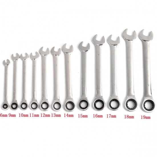 12Pcs 6-19mm Ratchet Wrench Set Ratcheting Spanner Car Repair Tool DIY Open Ring