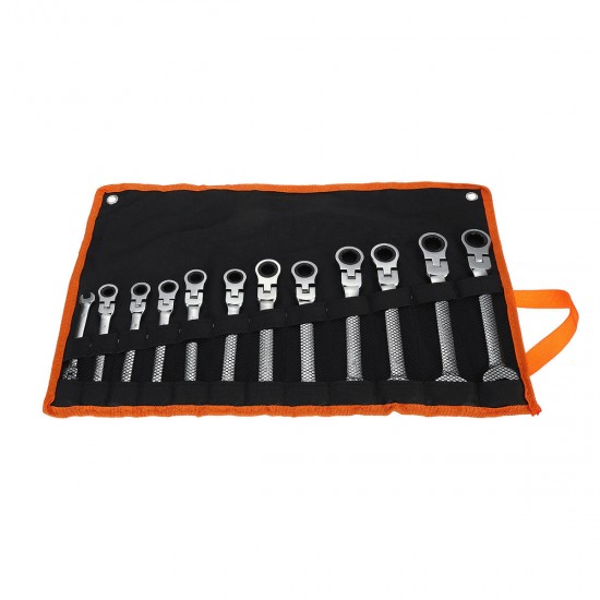 12Pcs Flex Head Ratcheting Wrench Set 8-19mm Metric Combination Spanner with Pouch