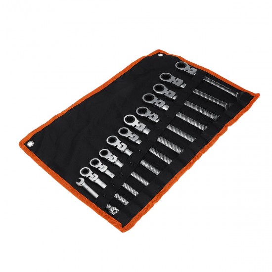 12Pcs Flex Head Ratcheting Wrench Set 8-19mm Metric Combination Spanner with Pouch