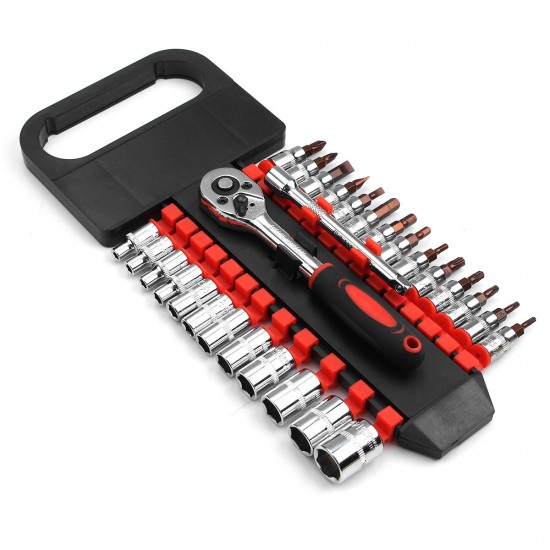 28Pcs 1/4inch Ratchet Wrench Socket Set Hardware Vanadium Repairing Kit Hand Tools