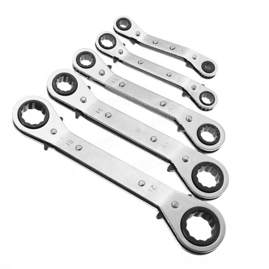 5Pcs Metric Offset Ring Wrench Spanner Ratchet Metric Hand DIY Tool Set