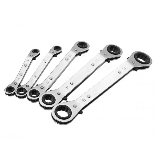 5Pcs Metric Offset Ring Wrench Spanner Ratchet Metric Hand DIY Tool Set