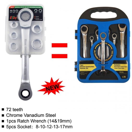 7 in 1 Multi-Function Ratchet Set Universal Socket Set Double Head Reversible Ratchet Combination Spanner 8/10/12/13/17mm