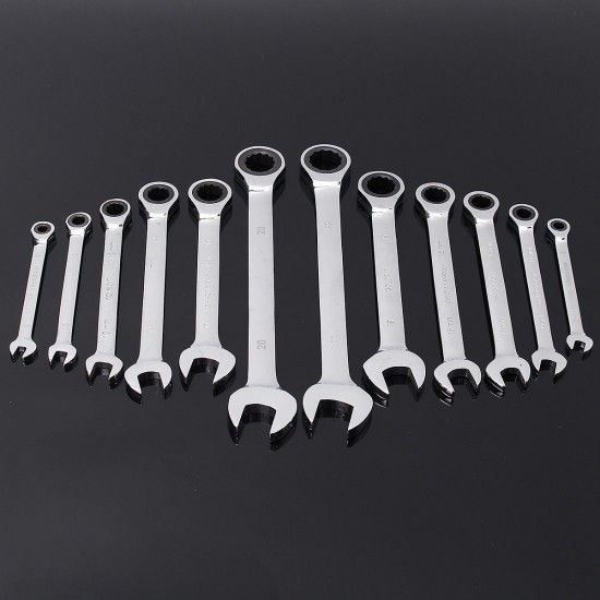 72 Teeth Chrome Vanadium Steel Fixed Head Ratchet Spanner Wrench Open End Ring Tool