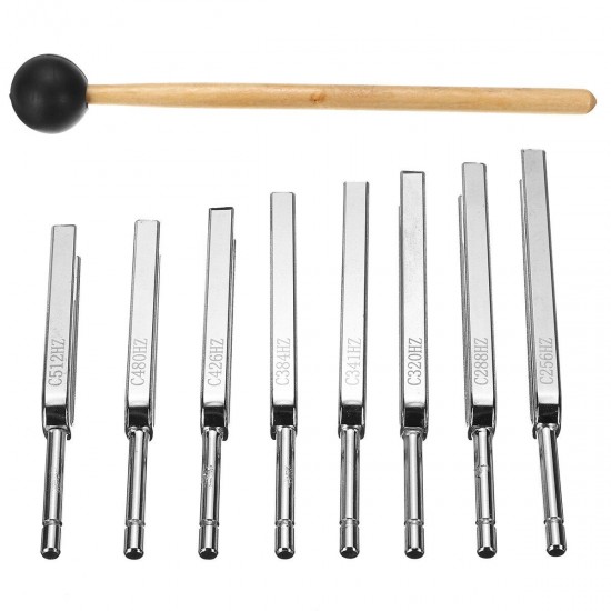 8Pcs 256Hz - 512Hz Steel Tuning Fork Set Physics Medical Diagnostic And Mallet