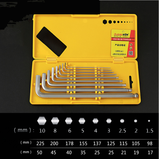 9pcs Ball Point End Hex Allen Allan Wrench Key Hand Tools Kits Accessories 1.5-10mm with Box