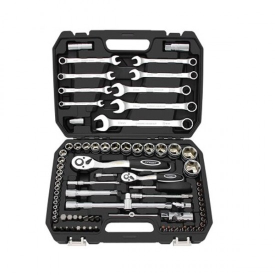 82Pcs Ratchet Socket Wrench Repair Tools Set Auto Repair Machine with Plastic Toolbox