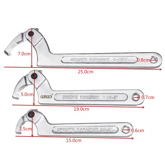 Chrome Vanadium Adjustable Hook Wrench C Spanner Tool 19-51mm 32-76mm 51-120mm