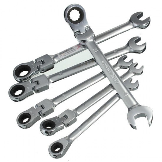 7pcs a Set 6mm,7mm,8mm,9mm,10mm,11mm,12mm Flexible Pivoting Head Ratchet Combination Spanner Wrench Garage Metric Tool