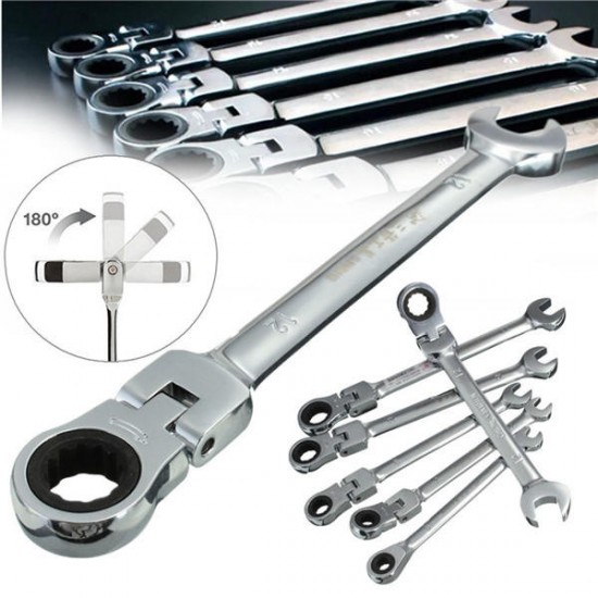 7pcs a Set 6mm,7mm,8mm,9mm,10mm,11mm,12mm Flexible Pivoting Head Ratchet Combination Spanner Wrench Garage Metric Tool