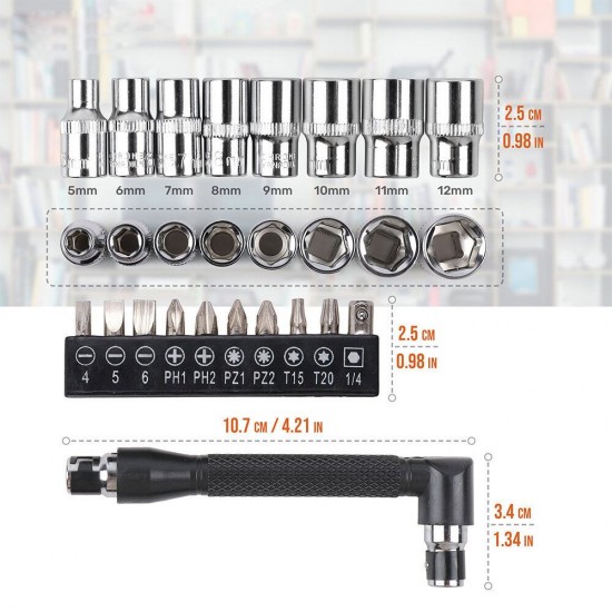 19Pcs L Shap Screwdriver Set Dual Tips 1/4inch Socket Wrench Screwdriver Bit Set Repair Hand Tool Kit