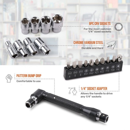 19Pcs L Shap Screwdriver Set Dual Tips 1/4inch Socket Wrench Screwdriver Bit Set Repair Hand Tool Kit