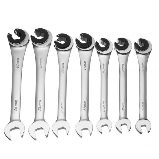 Metric Tubing Ratchet Wrench Flexible Head Steel 8-14mm Repair Tool