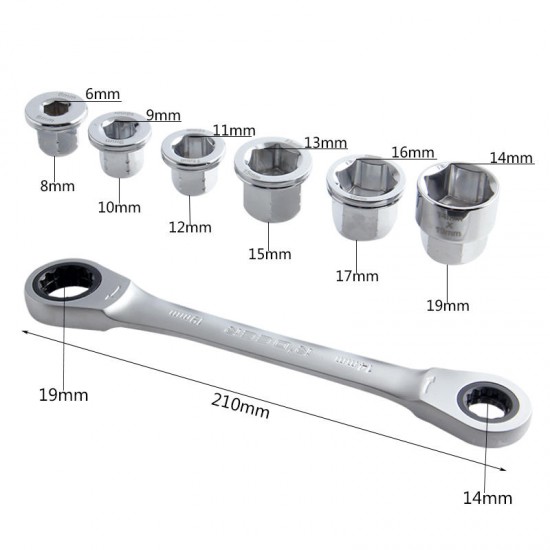 Socket Wrench Set Universal Ratchet Wrench Double End Socket Adapter Multifunctional Repair Tools 6-19mm