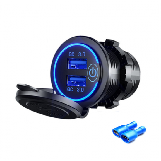 12-24V QC 3.0 Fast Dual USB Charger Touch Switch Waterproof Accessory For Motorcycle Car Truck Boat 12-24V QC 3.0 Fast Dual USB Charger Touch Switch Waterproof Accessory For Motorcycle Car Truck Boat