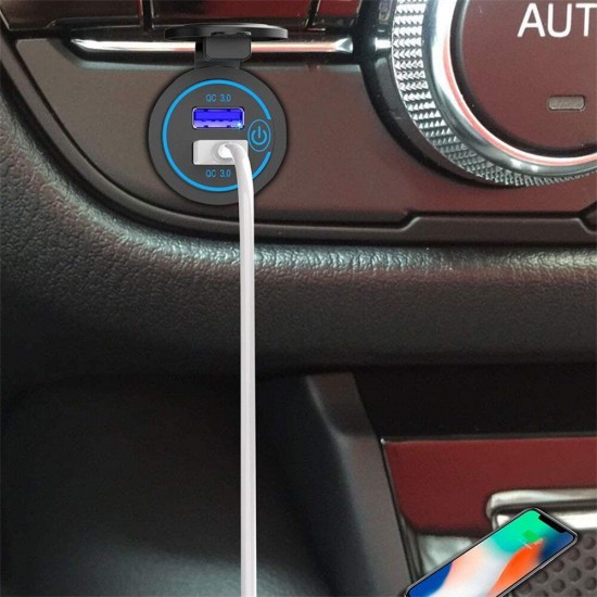 12-24V QC 3.0 Fast Dual USB Charger Touch Switch Waterproof Accessory For Motorcycle Car Truck Boat 12-24V QC 3.0 Fast Dual USB Charger Touch Switch Waterproof Accessory For Motorcycle Car Truck Boat